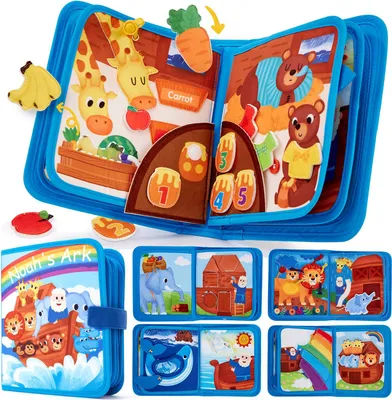 Produktbild von MODFU Lernspielzeuge, Busy Book für Kleinkinder, Montessori Lernspielzeug, Früherziehung Aktivitätsbuch Tiere, Motorik & Sinnesentwicklung, Pädagogisch Stoffspielzeug, Baby Spielbuch