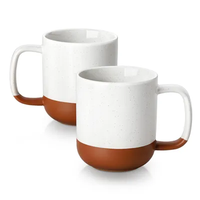 Produktbild von MALACASA Becher Set, 2-tlg Steingut Tassen, 480ml Trinkbecher, Kaffeebecher mit Henkel, Weiß
