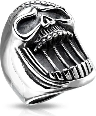 Produktbild von Herrenring Edelstahl lachender Totenkopf Flaschenöffner Lachen Skull Biker Gothic Autiga® silber 59 - Ø 18,95 mm