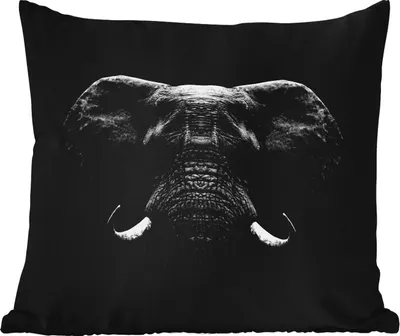 Produktbild von MuchoWow® Outdoor Kissen - Tiere - Elefant - Porträt - Schwarz - Weiß - 45x45 cm - Wetterfest - Lounge Kissen - Fotokissen - Dekoratives Kissen