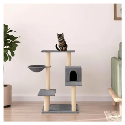 Produktbild von Kratzbaum mit Sisal-Kratzsäulen in Hellgrau, 82,5 cm, Katzenmöbel und Kratztonne für Katzen