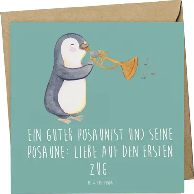 Produktbild von Mr. & Mrs. Panda Glückwunschkarte Posaune Liebe - Meeresbrise - Geschenk, faltkarte, Lernen, Orchester, Musikinstrument, Instrument, klassisch, Grußkarte, doppelkarte