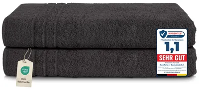 Produktbild von Komfortec 2er Saunahandtuch Set 80x200 cm, Große Saunatücher aus 100% Baumwolle, Sauna Handtücher, Flauschig und Saugstark, Schnelltrocknend, Schwarz