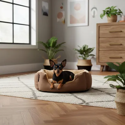 Produktbild von belviona Hundebett mit kuscheligem Wendekissen, pflegeleicht & rutschfest, gemütlicher Schlafplatz, 50x37 cm, braun/beige