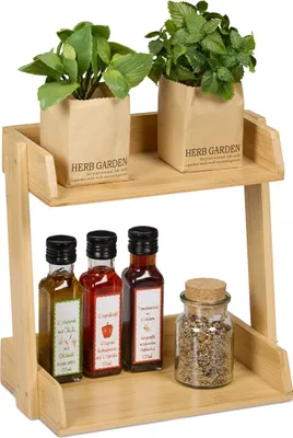 Produktbild von Relaxdays Gewürzregal, 2 Ebenen, Gewürzablage, Bambus, HBT: 27 x 27,5 x 16 cm, Küchenregal, Gewürzhalter stehend, natur