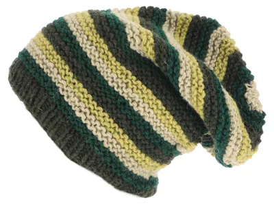 Produktbild von Wollmütze aus Nepal, Handgestrickte Mütze, Dreadlock Strickmütze, Lange Beanie - Grün, Uni, Wolle, Mützen, Hüte