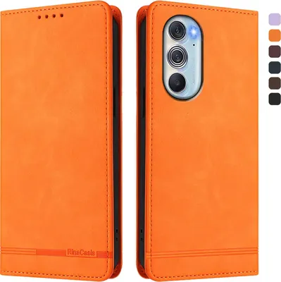 Produktbild von Hülle für Motorola Edge 30 Pro, Retro Kunstleder Ständer Klapphülle mit Kartenfächer und Magnetische Orange
