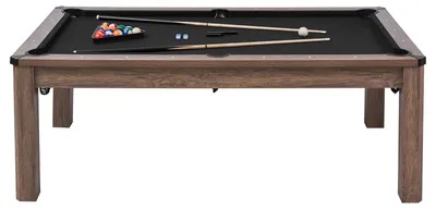 Obrázek produktu pro SucceBuy, biliárový stůl 214 cm, 3 v 1, pro stolní hry, s jídelní deskou a pingpongovou deskou, včetně 2 lavic pro uložení příslušenství, nosnost až 137 kg, s držákem na táhla a kartáčem na křídu