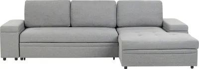 Produktbild von BELIANI 3-Sitzer Sofa Grau Leinenoptik Gesteppt L-Förmig mit Schlaffunktion Chaiselongue Linksseitig Armlehnen Stauraum Tiefe Sitzfläche Skandi