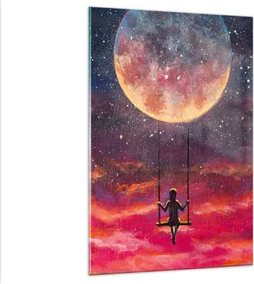 Produktbild von Bilder auf glas - Einteilig - Mond Schaukel Frau - 80x120cm - Glasbilder - Wandbilder - Bilder - zum Aufhängen bereit - Wanddekoration aus Glas - Glas Bilder - Wandbild auf Glas - GPA80x120-5095