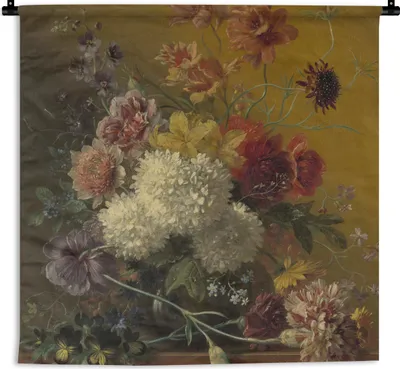 Produktbild von MuchoWow® Wandteppich Wandbehang Stilleben mit Blumen - Gemälde von G.J.J Van Os 60x60 cm Tapisserie Dekoration Wandtuch - Dekorationen - Wand Decke