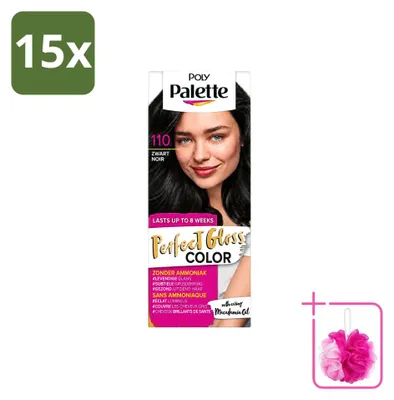 Obrázok produktu pre 15 ks farby na vlasy Poly Palette Perfect Gloss, odtieň: lesklá čierna 110, objem: 115 ml, balenie: ekonomická sada