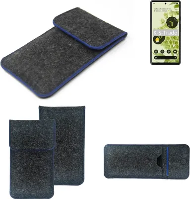 Produktbild von K-S-Trade Handy-Hülle Schutz-Hülle kompatibel mit Google Pixel 6 Filztasche Pouch Tasche Case Sleeve Filzhülle dunkelgrau, blauer Rand