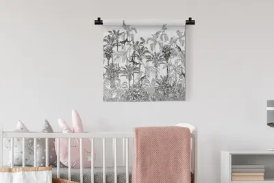 Produktbild von MuchoWow® Wandteppich Wandbehang Dschungel - Tiere - Schwarz - Weiß 60x60 cm Tapisserie Dekoration Wandtuch - Dekorationen - Wand Decke