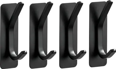 Produktbild von TOJ Living Wandhaken - Set mit 4 Haken - Garderobenhaken - Kleiderhaken wand - Wandhaken schwarz - Klebehaken wand - Wandhaken garderobe -  Selbstklebend - Haken ohne bohren - Edelstahl - Matt Schwarz