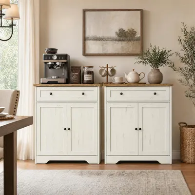 Produktbild von VASAGLE Küchenschrank im Landhausstil mit Schublade und 2 Türen 72 x 40 x 80 cm Weiß