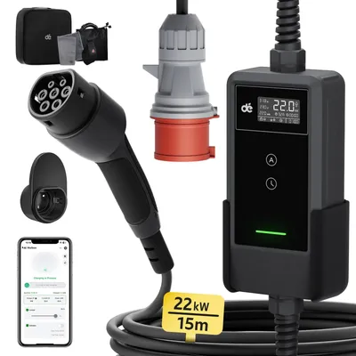 Obrázek produktu pro Mobilní nabíječka pro elektromobily - Přenosná nabíjecí stanice - Nabíječka pro elektromobily - Nabíjecí kabel typu 2 - Základní sada, 15 metrů