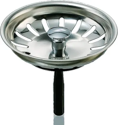 Produktbild von Universal Edelstahl Siebkörbchen 3,5 Zoll = Durchmesser 81 mm für manuelle Bedienung des Ablaufstopfens / Ablauf-Ventils in Küchenspülen