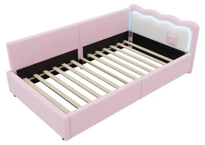 Productafbeelding van Slaapbank - Multifunctionele dagbed - 90 x 200 cm - LED-verlichting - Rasterontwerp - Fluweel - Roze