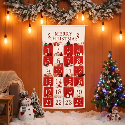 Adventskalender zum Befüllen, 24 Stoffbeutel, Holzstab, wiederverwendbar