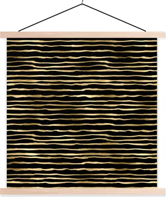 Produktbild von MuchoWow® Textilposter Muster - Gold - Schwarz 120x120 cm mit holzfarbenen Rahmen - Textil-Poster