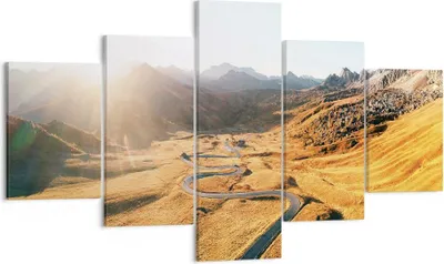 Produktbild von Bild auf Leinwand - Leinwandbild - 5 Teile - Sonne Berge Weg - 125x70cm - Wand Bild - Wanddeko - Wandbilder - Leinwanddruck - Bilder - Wanddekoration - Leinwand bilder - Wandbild - EA125x70-4836
