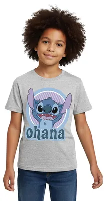Produktbild von Lilo & Stitch Ohana Kinder T-Shirt, 122/128 (7-8 Jahre), Grau meliert
