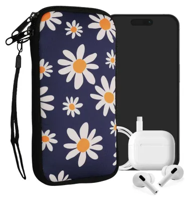 Produktbild von kwmobile Handytasche für Smartphones XL - 6,7/6,8" - Neopren Handy Tasche Hülle Cover Case Schutzhülle - Kleine Gänseblümchen Blau Weiß Gelb - 17,2 x