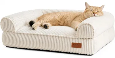 Immagine prodotto di Divano per gatti, modello Bett, in velluto a coste, confortevole, lavabile, antiscivolo, dimensioni 72 x 52 x 22 cm, colore crema