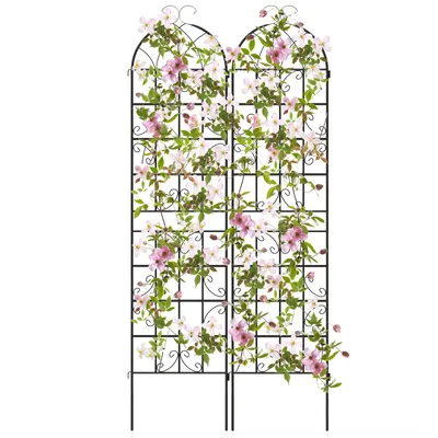 Image de COSTWAY 2 treillis métalliques, clôture de jardin indépendante, support décoratif, treillis à planter pour plantes grimpantes 220x50cm Noir