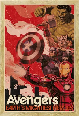 Produktbild von Avengers - Poster - Earths mightiest heroes + Wechselrahmen, Shinsuke® Maxi MDF Buche, Acryl-Scheibe