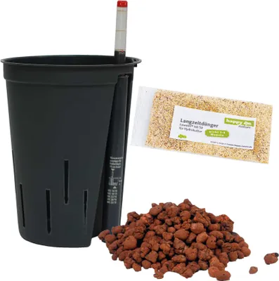 Produktbild von Set 4 teilig für Hydrokultur Kulturtopf 15/19 Ø 15 cm H 19 cm Wasserstandsanzeiger Blähton Dünger HD50