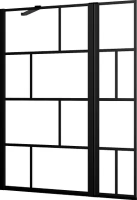 Image de Pare baignoire avec volet pivotant - profile noir mat - 130x104 (HxL) - verre 5mm sérigraphié