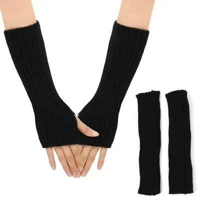 Produktbild von Fingerlose Lang Handschuhe Damen Pulswärmer Schwarz 1 Paar