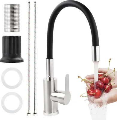 Immagine prodotto di Miscelatore da cucina girevole a 360°, con tubo flessibile, cromato, nero, per lavello