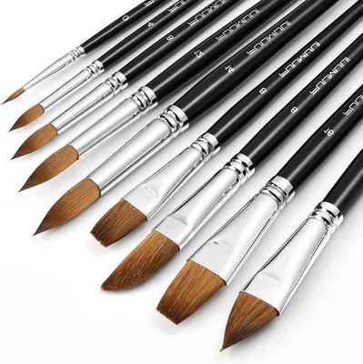 Productafbeelding van 9-delige professionele aquarelpenset, sabelhaar, rond, plat
