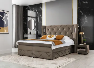 Produktbild von Boxspringbett Schlafzimmerbett ELVIANO 180x200cm Stoff Braun inkl. Ambiente-LED