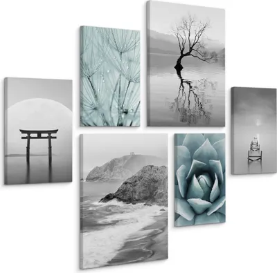 Produktbild von Muralo Leinwand Bilder Set Aufhängfertig 4 Bilder 20 x 30 cm mit 2 Bilder 30 x 40 cm PFLANZEN Landschaft 3D für Wohnzimmer