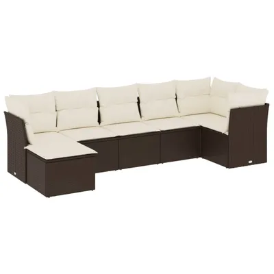 Produktbild von vidaXL 7-tlg. Garten-Sofagarnitur mit Kissen Braun Poly Rattan