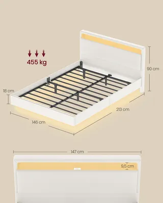 Diagram showing dimensions and weight capacity of a bed frame.