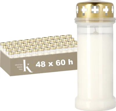 Produktbild von KRISTEN Traditionelles Grablicht – 80 Brennstunden – Weiß – Set mit 48 Stück