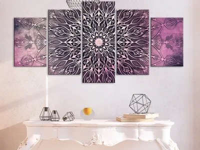 Produktbild von Akustikbild Mandala 200x100 cm Bilder Akustikschaum Hochleistungsschallabsorber Schallschutz Leinwand 5 tlg Wandbild Raumakustik Schalldämmung Orient f-A-0663-b-p