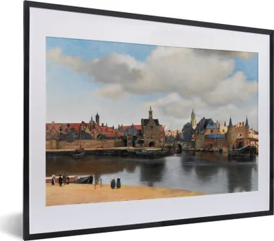 Produktbild von MuchoWow® Gerahmtes Poster Vermeer - Stadt - Alte Meister - Kunst 40x30 cm - Poster mit Schwarzem Bilderrahmen Wandposter Rahmen Foto Bilder - Bilderrahmen - Poster im Rahmen