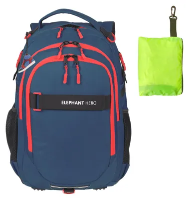 Produktbild von Schulrucksack Jungen Schule Elephant Hero Signature Schultasche Schulmappe Rucksack Laptopfach 13205 Solid Blau Rot + Regencover