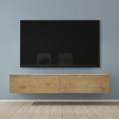 Produktbild von Mai & Mai Fernsehschrank Verdeckter Griff mit Soft-Close Lowboard Hängeschrank für Wohnzimmer in Matt Weiß + Kerneiche BTH: 160x40,2x30 cm Fernsehschrank02