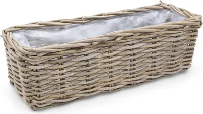 Produktbild von Weide Pflanzkasten natur - 60 cm / eckig - Rattan Blumen Korb mit Folie - Garten Deko Flechtkorb Pflanztopf Blumentopf