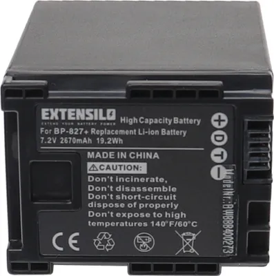 Produktbild von EXTENSILO Akku Ersatz für Canon BP-827, BP-820, BP-828, 2740B002 für Videokamera Camcorder (2670 mAh, 7,2 V, Li-Ion)