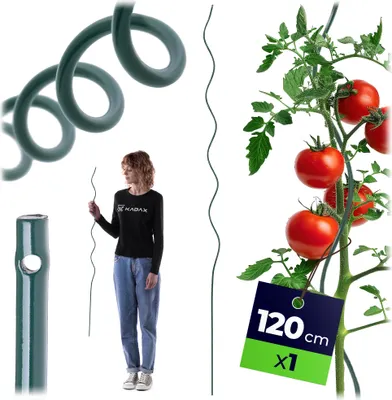 Produktbild von KADAX Tomatenspiralstab 120cm x 6mm, Spiralstab aus Stahl mit Kunststoffbeschichtung, Tomatenstab, Rankhilfe für Tomaten & Kletterpflanzen, Pflanzstab