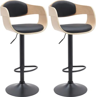 Produktbild von 2er Set Barhocker NADAN - Kunstleder Natura/schwarz 48x50x87 cm | Barstuhl Höhenverstellbar Mit Lehne Drehbar Tresenhocker Tresenstuhl Kneipenhocker