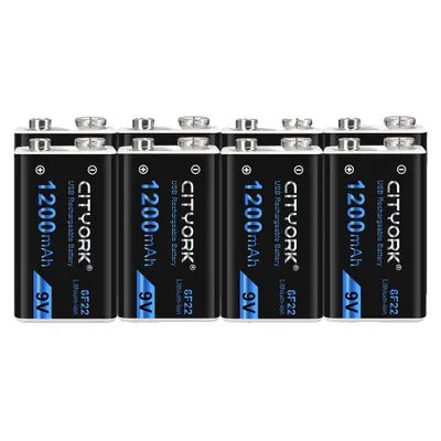 Image de CITYORK Batterie rechargeable 9V, capacité 1200mAh, connecteur de charge Micro USB, 8pcs